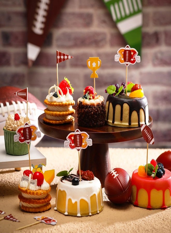 Moinchore 99 Pcs Football Cupcake Toppers Red Gold Football Party Decor Toothpicks Flags Rugby Ball Cake Decorations for Sport Themed Birthday Party Game Day Tailgate Supplies - Image 2